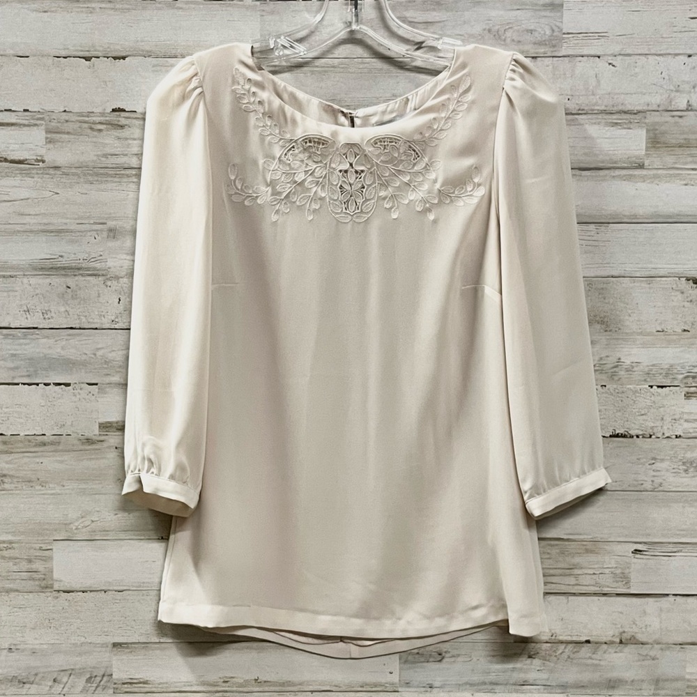 H&M Beige Lightweight Sheer Sleeves and Front Lace Detail Blouse